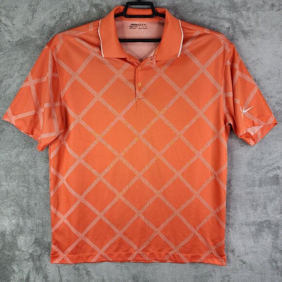 Mens Orange Nike Golf Polo Shirt Short Sleeve Diamond Print Fit Dry Size XL - Picture 2 of 11
